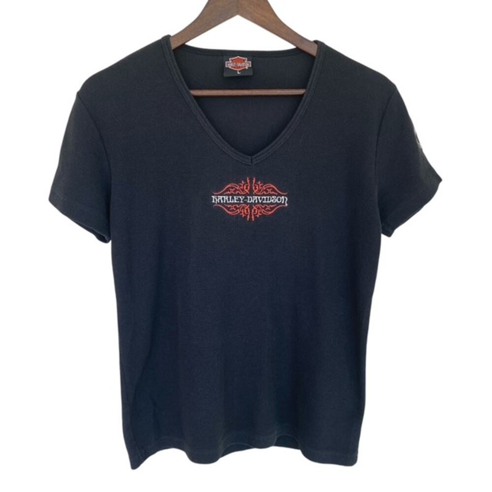 Harley-Davidson Black Waffle V-Neck T-shirt - Large